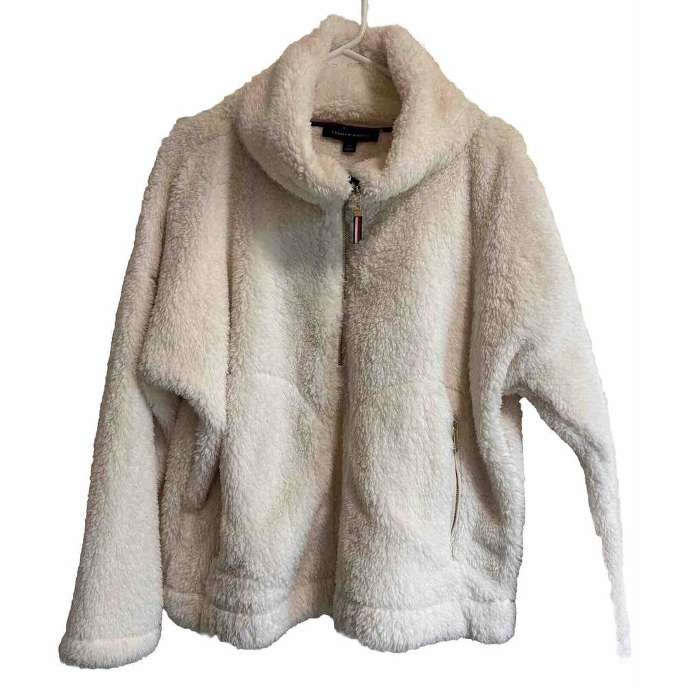 White Sherpa Half Zip Pullover Jacket Y2K Gorpcore Tommy Hilfiger Women's Size L